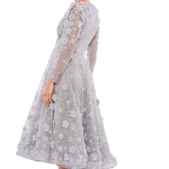 MAC DUGGAL 67387 FLORAL EMBELLISHED LACE A-LINE COCKTAIL STERLING DRESS sz 4 - Picture 2 of 7